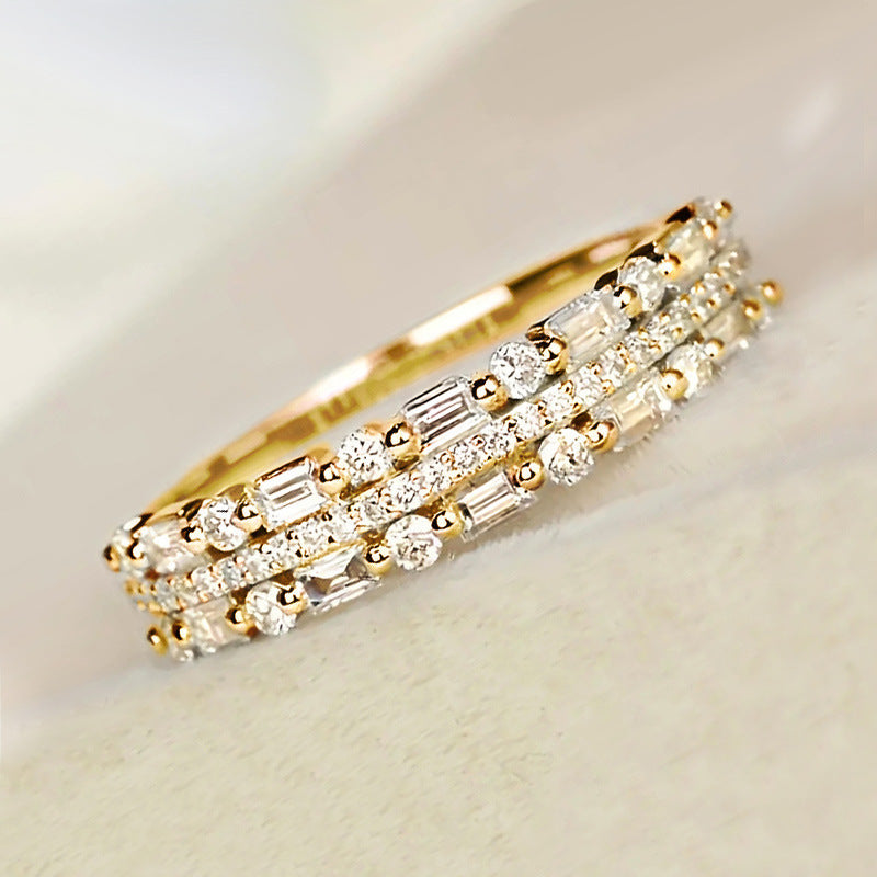 Three-layer Fine Circle Line Setting For Women Full Finger Rings