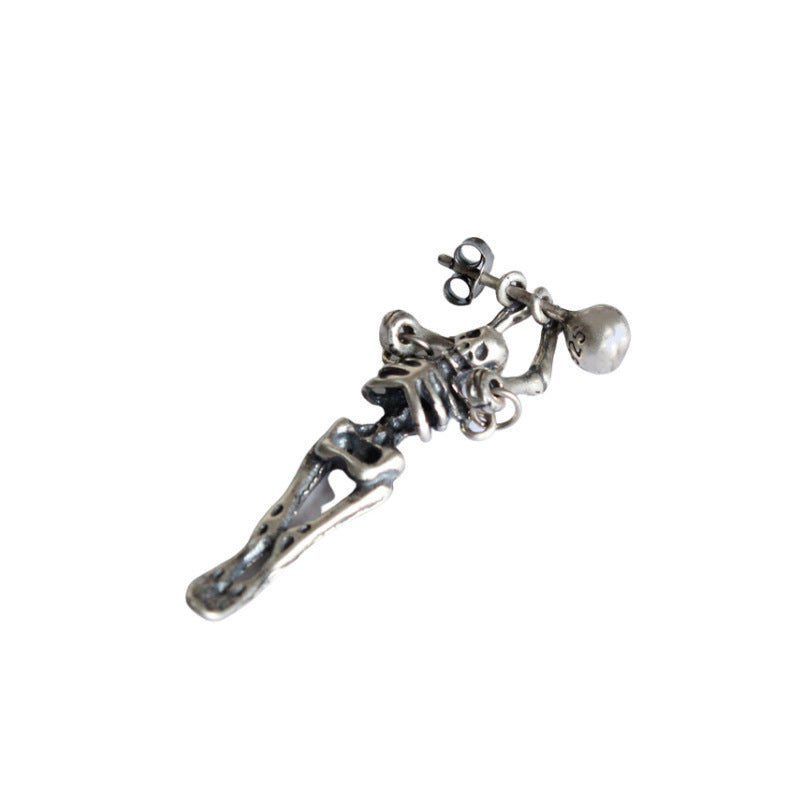 S925 Sterling Silver Personalized Creative Retro Simple Skull Stud Earrings