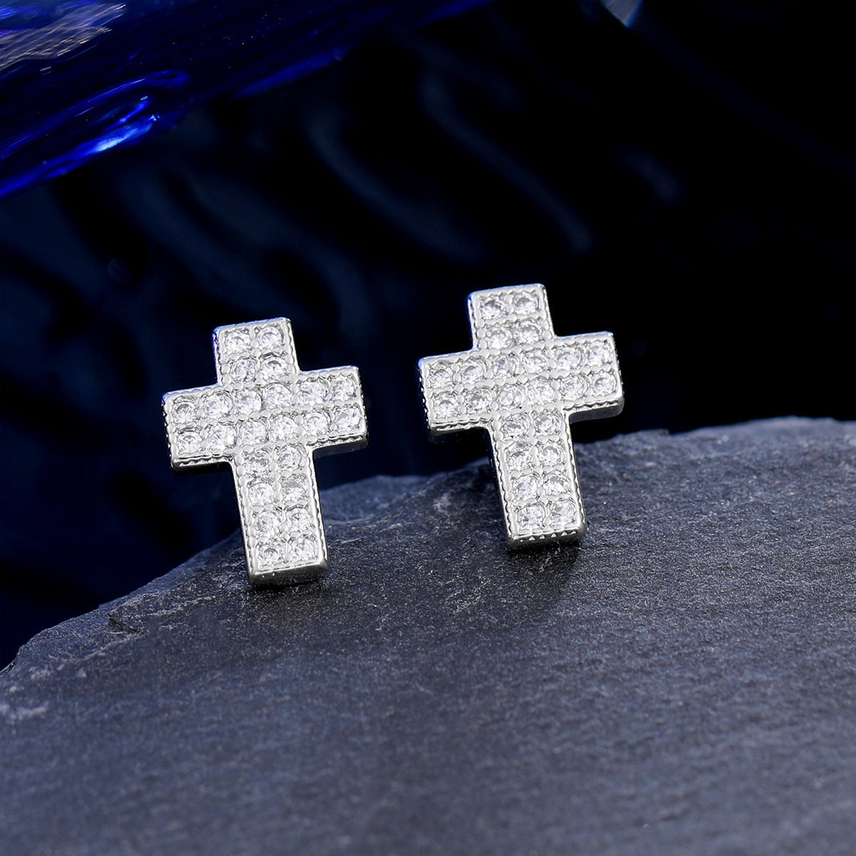 High-end Bezel Setting Round Zircon Micro Inlaid Zircon Multi-style Stud Earrings