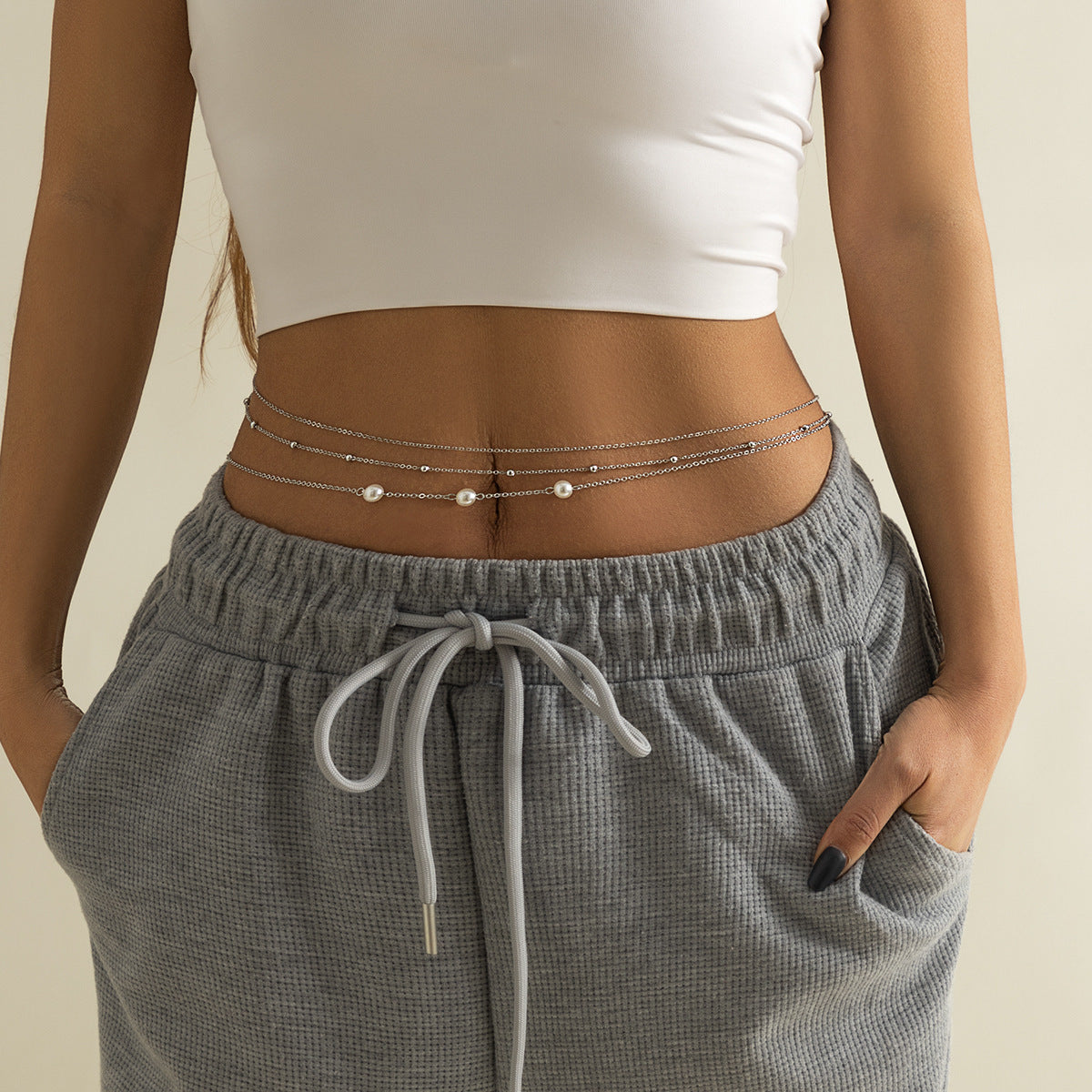 Women's Pearl Temperament Waist Chain Suit