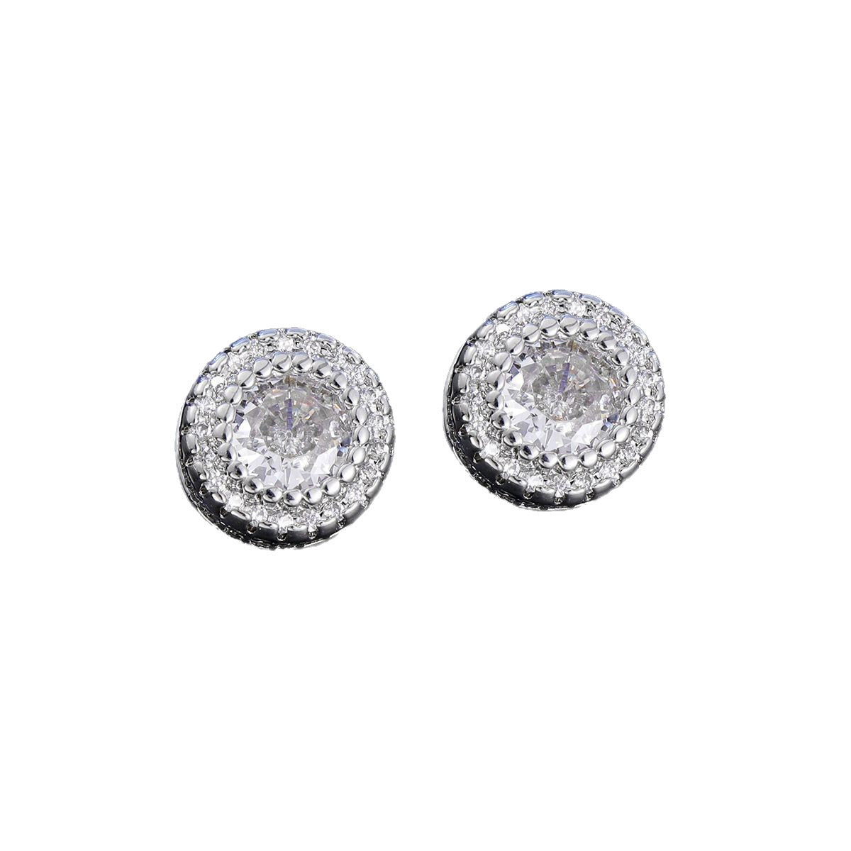 High-end Bezel Setting Round Zircon Micro Inlaid Zircon Multi-style Stud Earrings